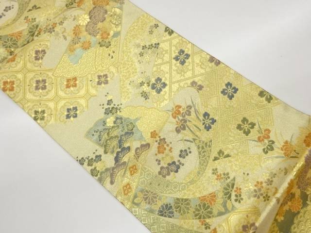 扇子に御簾・松・花々模様織出し袋帯【中古】【着】【袋帯】 宗sou