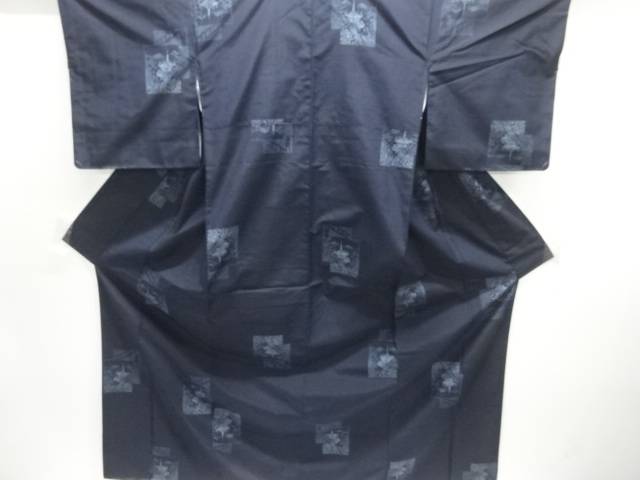 寺塔風景模様織り出し手織り紬着物【中古】【着】【紬・お召し】 宗sou