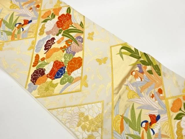 唐織鴛鴦に松・梅・花々模様織出し袋帯【中古】【着】【袋帯】 宗sou