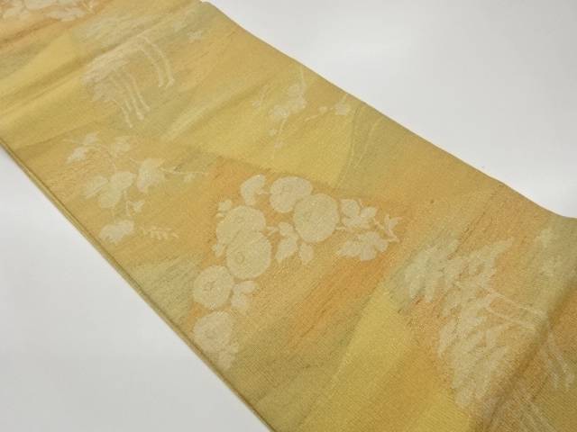 手織り紬金通し松に花々模様織出し袋帯【中古】【着】【袋帯】 宗sou