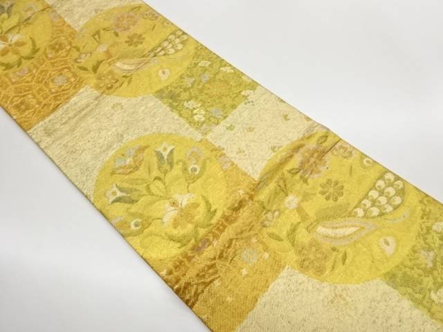 丸紋に花鳥模様織出し袋帯【中古】【着】【袋帯】 宗sou