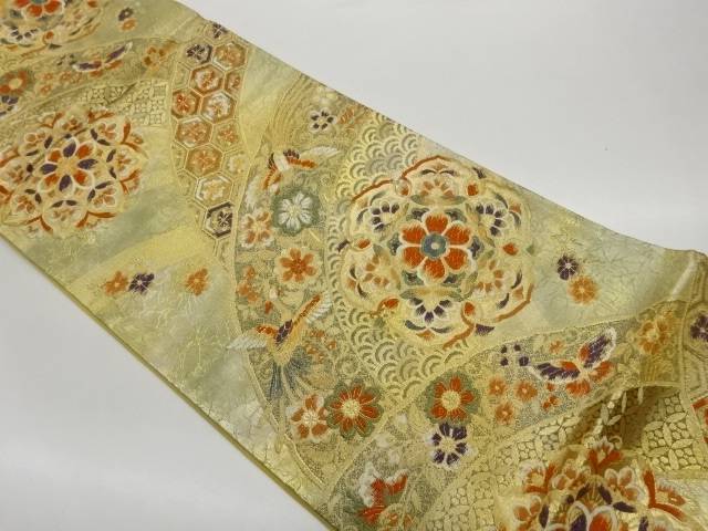雪輪に華文・鳳凰・花々模様織出し袋帯【中古】【着】【袋帯】 宗sou｜お茶道具・着物　【宗 sou】
