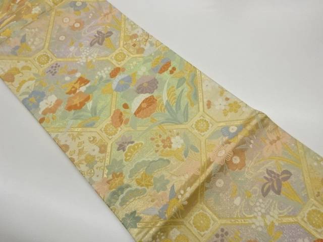 蜀江に花々・七宝模様織出し袋帯【中古】【着】【袋帯】 宗sou