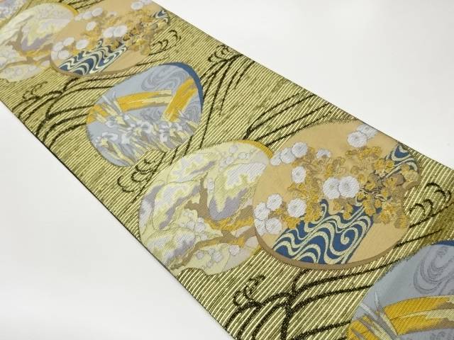 丸文流水に花菱模様織出し袋帯【中古】【着】【袋帯】 宗sou