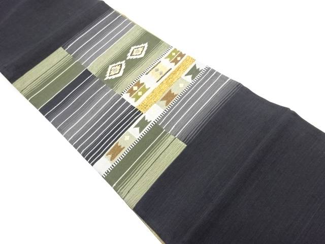 横縞に菱・幾何学模様織出しリバーシブル洒落袋帯【中古】【着】【袋帯】 宗sou|お茶道具・着物 【宗 sou】