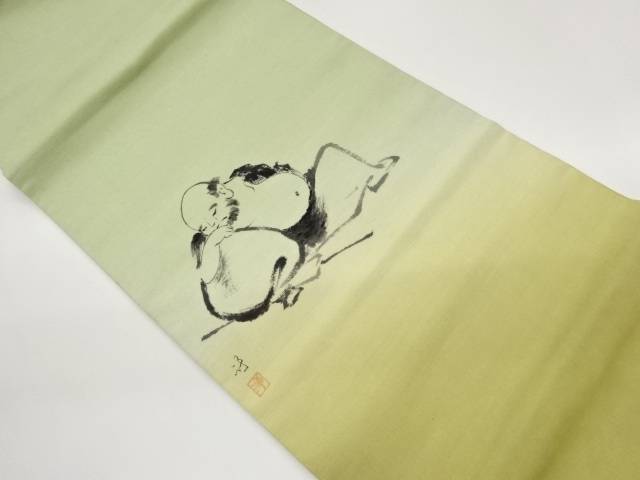 作家物　手織り紬手描き人物模様開き名古屋帯（額縁仕立て）【中古】【着】【名古屋帯】 宗sou