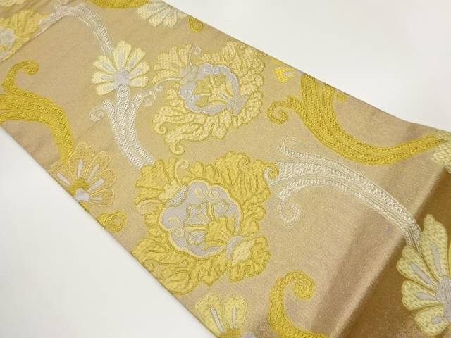 金通し抽象花唐草模様織出し袋帯【中古】【着】【袋帯】 宗sou