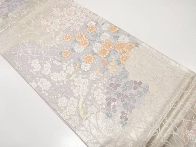 逆雲取りに菊・梅・秋草模様織り出し　袋帯【中古】【着】【袋帯】 宗sou