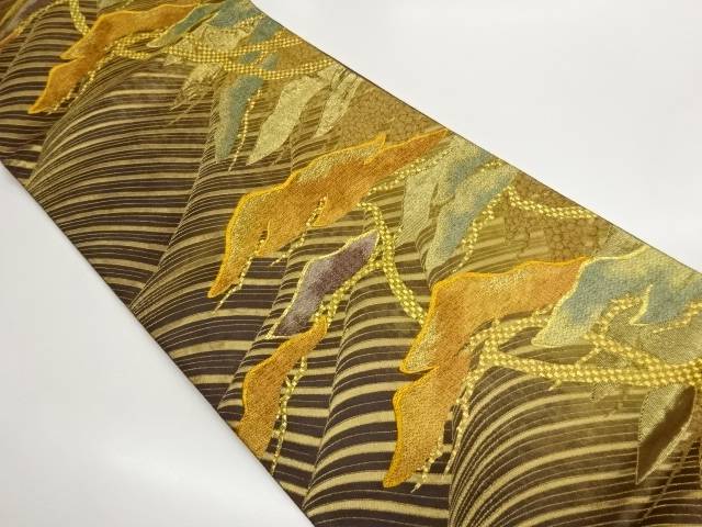 引箔荒波に松模様織出し袋帯【中古】【着】【袋帯】 宗sou