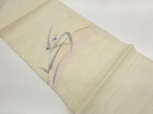 紗紬枝葉に花飾りつけ織出し名古屋帯【中古】【着】【名古屋帯】 宗sou