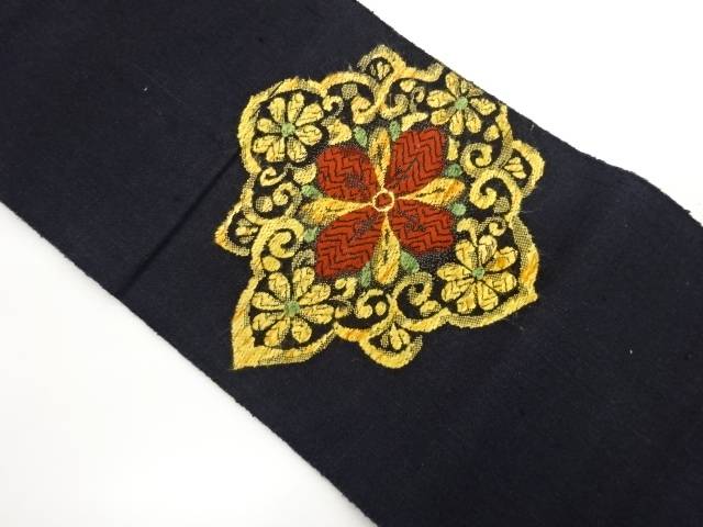 手織り真綿紬華紋模様織出し名古屋帯【中古】【着】【名古屋帯】 宗sou