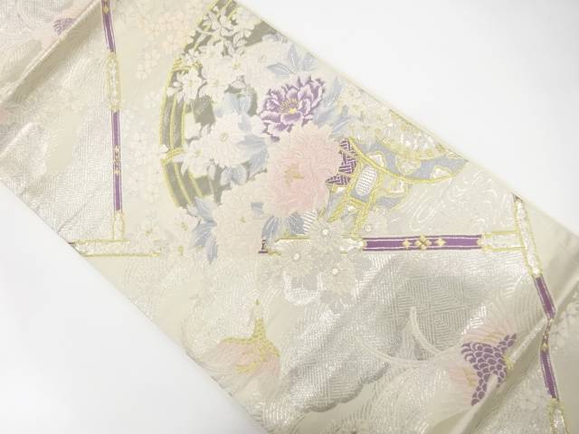 花車に花鳥模様織り出し　袋帯【中古】【着】【袋帯】 宗sou