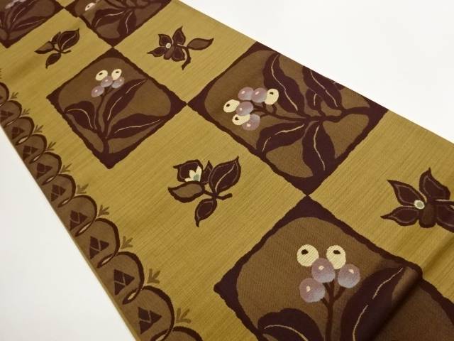 市松に草花模様織出し洒落袋帯【中古】【着】【袋帯】 宗sou