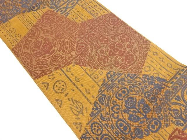 本場筑前博多切り嵌め風抽象花鳥に華文模様織出し名古屋帯【中古】【着】【名古屋帯】 宗sou