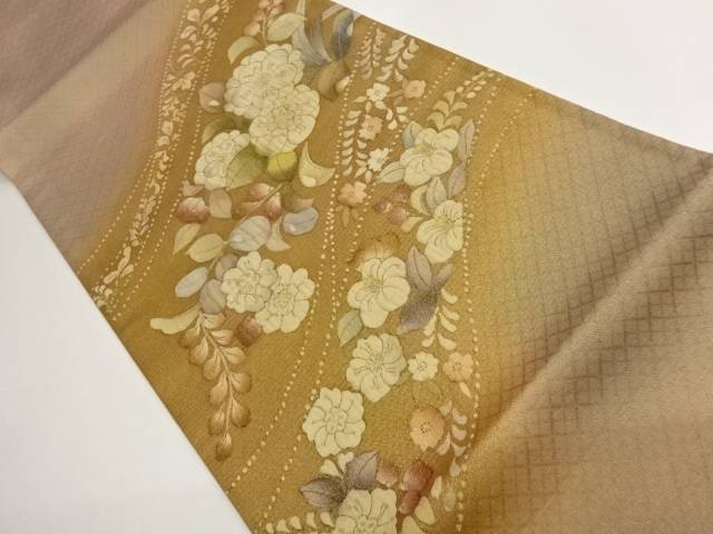 変わり流水に花々模様織出し袋帯【中古】【着】【袋帯】 宗sou