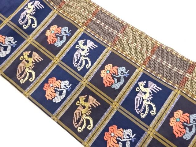 格子に鳳凰・花・縞模様織出し名古屋帯【中古】【着】【名古屋帯】 宗sou 10,508円