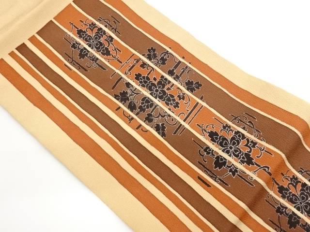 縮緬地縞に華紋模様名古屋帯【中古】【着】【名古屋帯】 宗sou