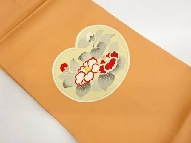 塩瀬金駒刺繍金彩椿模様名古屋帯【中古】【着】【名古屋帯】 宗sou