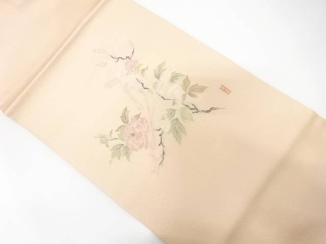 寿光織　椿に「真」模様織り出し　名古屋帯【中古】【着】【名古屋帯】 宗sou