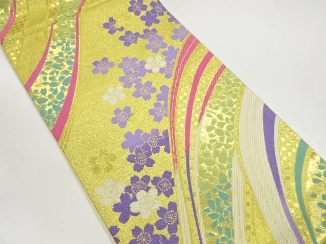 曲線に桜・花弁散らし模様織出し袋帯【中古】【着】【袋帯】 宗sou