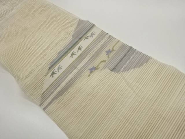 絽横段に笹・抽象花模様織出し名古屋帯【中古】【着】【名古屋帯】 宗sou