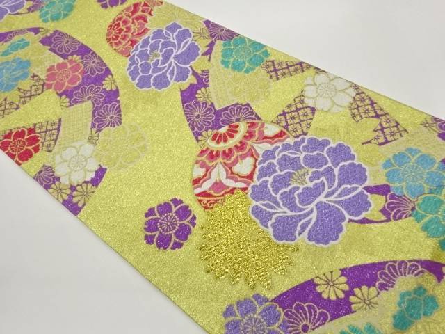 源氏車に花々模様織出し袋帯【中古】【着】【袋帯】 宗sou