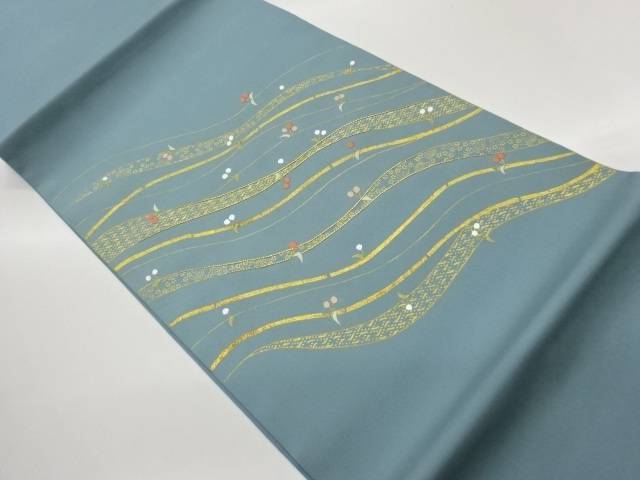 塩瀬金駒刺繍曲線に実模様名古屋帯【中古】【着】【名古屋帯】 宗sou