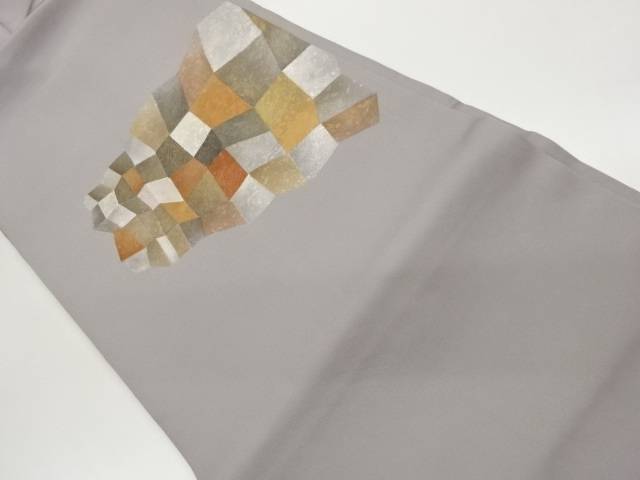 作家物　塩瀬金彩変わり格子模様名古屋帯【中古】【着】【名古屋帯】 宗sou