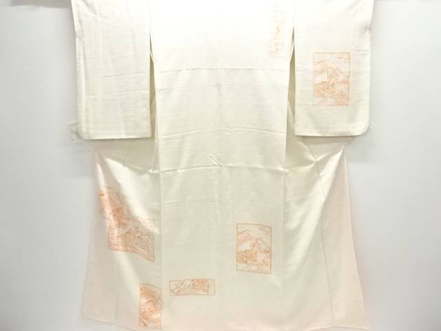 色紙に平安人物模様手織り紬訪問着【中古】【着】【紬・お召し】 宗sou