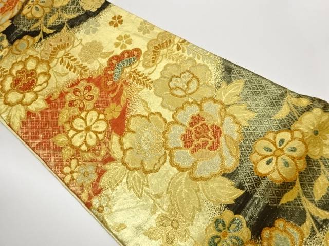 佐賀錦松に花々模様織出し袋帯【中古】【着】【袋帯】 宗sou