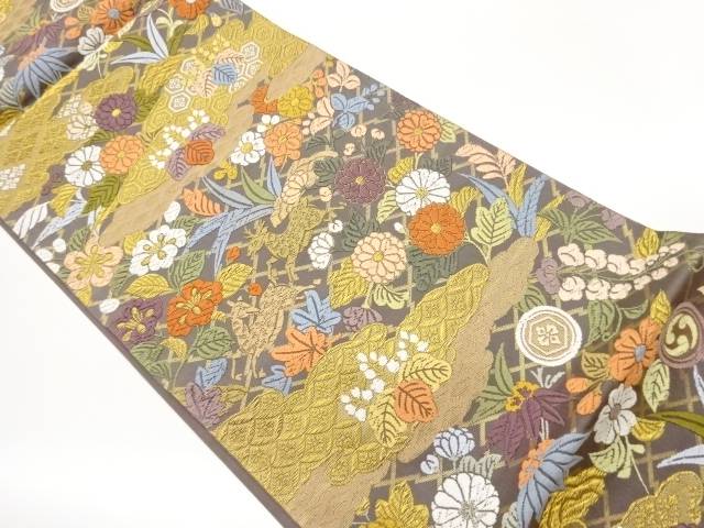 唐織雲取りに秋草・鹿模様織出し袋帯【中古】【着】【袋帯】 宗sou｜お茶道具・着物　【宗 sou】 21,243円
