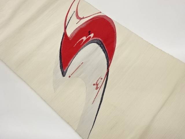手織り紬抽象模様織出し名古屋帯【中古】【着】【名古屋帯】 宗sou