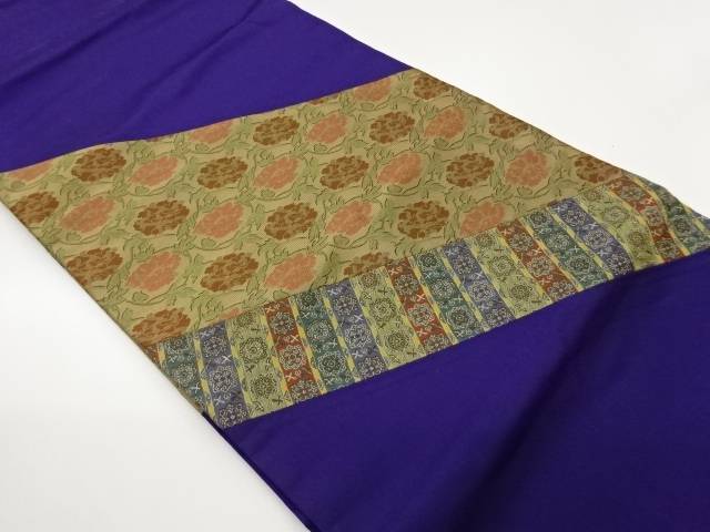 切り嵌め花葉に縞模様織出し名古屋帯【中古】【着】【名古屋帯】 宗sou