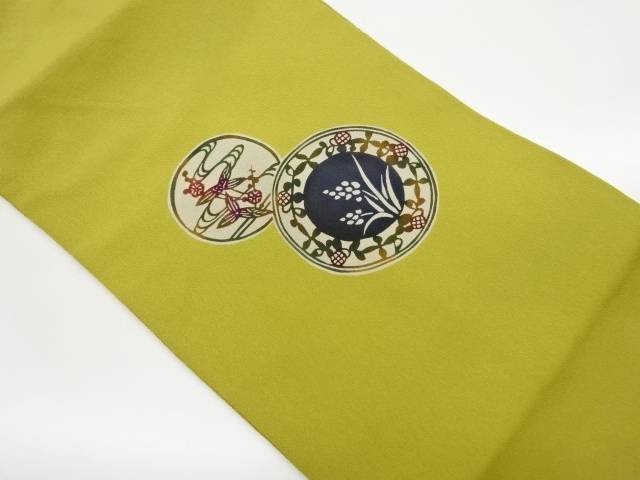 縮緬地型染丸に抽象花葉模様名古屋帯【中古】【着】【名古屋帯】 宗sou
