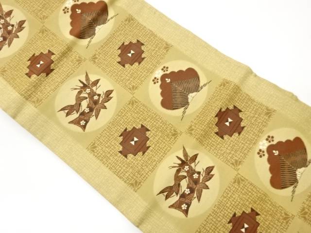 市松に丸文・筍・松竹梅模様織出し名古屋帯【中古】【着】【名古屋帯】 宗sou