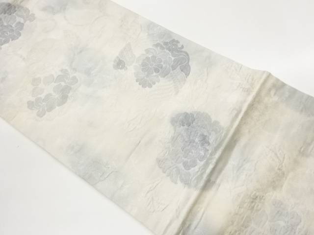 ふくれ織花輪に花鳥・唐草模様織出し名古屋帯【中古】【着】【名古屋帯】 宗sou