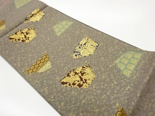 紙布切り嵌め風桐・鳳凰に名物裂模様織出し袋帯【中古】【着】【袋帯】 宗sou
