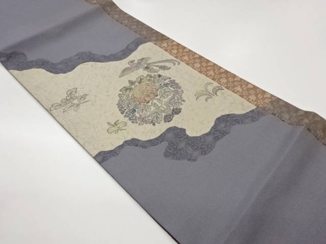 銀通し手描き道長取に花鳥模様袋帯【中古】【着】【袋帯】 宗sou