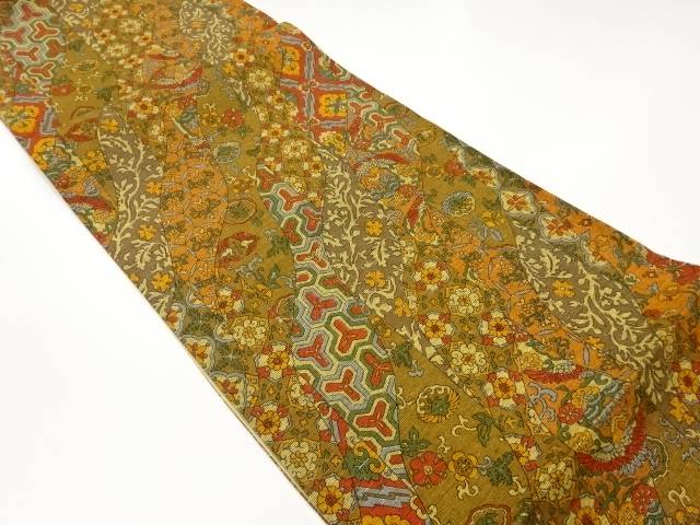 花唐草に鶴・古典柄模様織出し全通洒落袋帯【中古】【着】【袋帯】 宗sou 9,072円