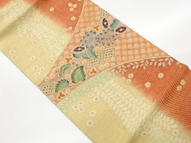 作家物 花葉に菱模様開き名古屋帯(額縁仕立て)【中古】【着】【名古屋帯】 宗sou|お茶道具・着物 【宗 sou】