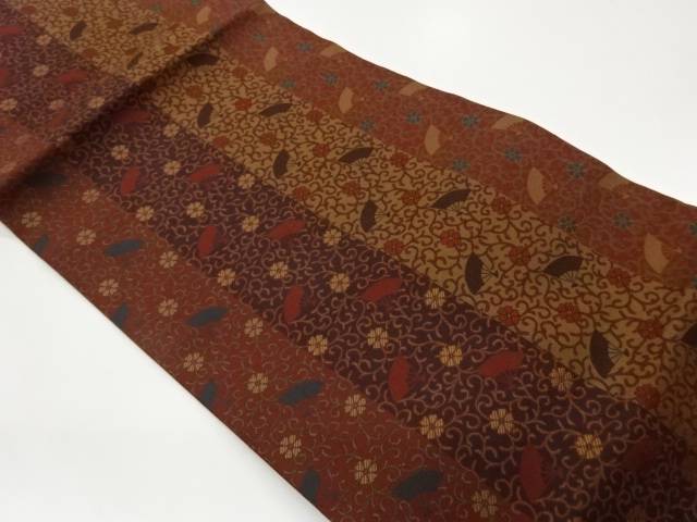 扇子に花唐草模様織出し名古屋帯【中古】【着】【名古屋帯】 宗sou