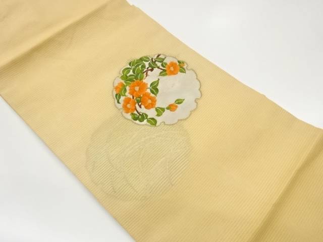 絽雪輪に椿・草模様織出し名古屋帯【中古】【着】【名古屋帯】 宗sou