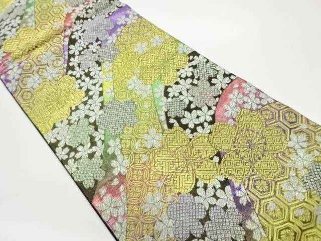 曲線に桜・古典柄模様織出し袋帯【中古】【着】【袋帯】 宗sou｜お茶道具・着物　【宗 sou】