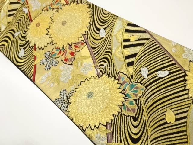 流水に片輪車・菊・桜模様織出し袋帯【中古】【着】【袋帯】 宗sou｜お茶道具・着物　【宗 sou】