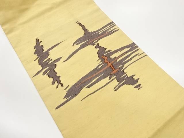 手織り紬抽象模様織出し名古屋帯【中古】【着】【名古屋帯】 宗sou