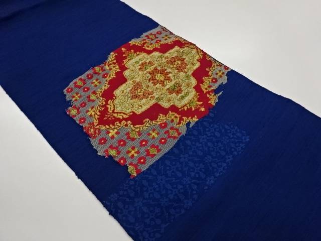 手織り紬変わり四角に菱・花々模様織出し名古屋帯【中古】【着】【名古屋帯】 宗sou
