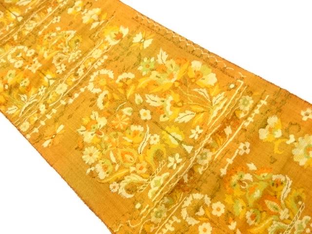 手織り草花模様織出し名古屋帯【中古】【着】【名古屋帯】 宗sou