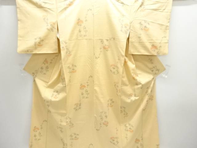 枝葉模様織り出し手織り紬着物【中古】【着】【紬・お召し】 宗sou