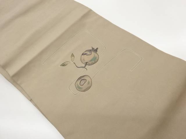 塩瀬果実に葉模様刺繍名古屋帯【中古】【着】【名古屋帯】 宗sou