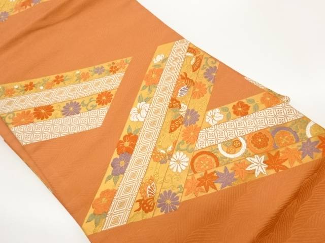 短冊に草花・蝶・古典柄模様織出し名古屋帯【中古】【着】【名古屋帯】 宗sou